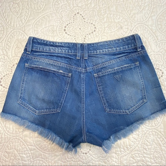 Guess Size 31 Raw Hem Distressed Blue Denim Shorts - Picture 4 of 11